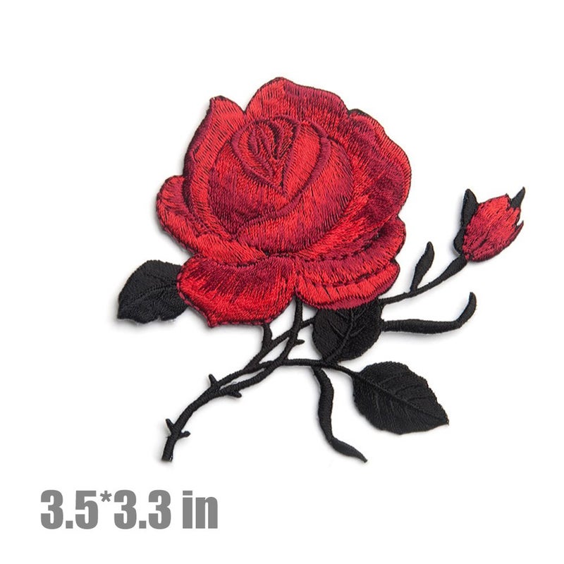 ZOOPOLR 3 Pack Colorful Rose Iron On Patches for Backpacks, Hats, DIY Sew on Applique Patch, Vintage Embroidered Patches for Repair Clothes, Jackets, Jeans (Red) - Image 4